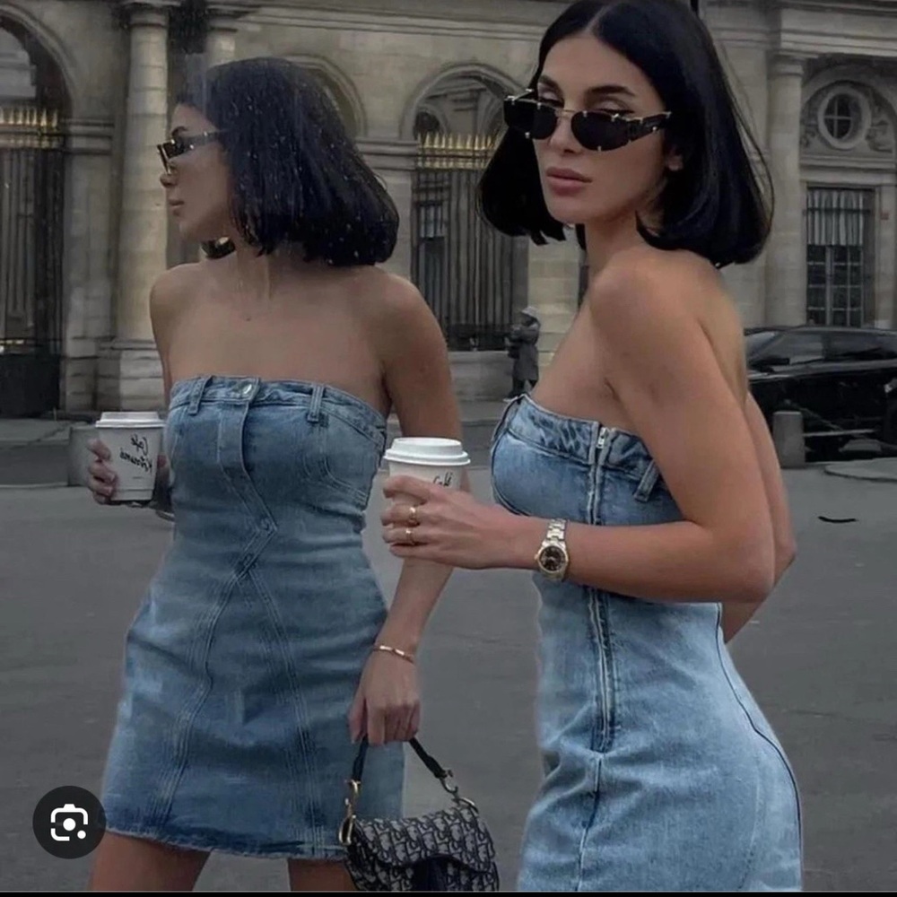 Zara Denim Strapless Mini Dress